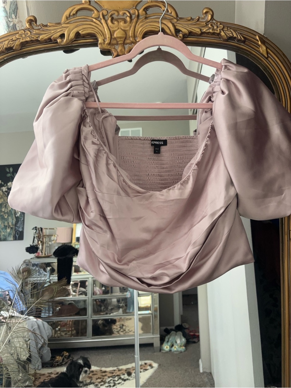 Express Satin Puff Sleeve Blouse in Dusty Rose